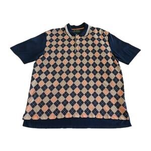 Brooks Brothers Polo Men's L Blue Golf Argyle Diamond Preppy Short Sleeve Shirt